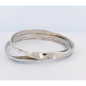 Estate Sterling Silver 925 Twist Stackable Bracelets, 2 Bangles, 8”, 53.21 Grams